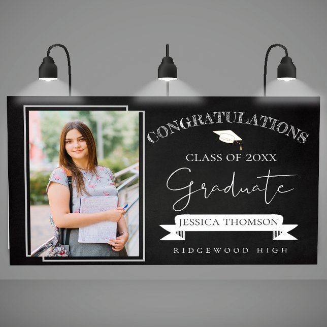 Elegant Black White Class Of 2025 Photo Graduation Banner (Elegant Black White Class Of 2024 Photo Graduation Banner)