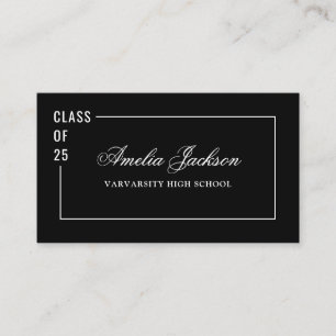 Elegant Black White Class Of 25 Graduate Name Card