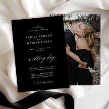 Elegant black white classic custom photo wedding