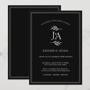 Elegant Black White Classic Initials Wedding Invitation
