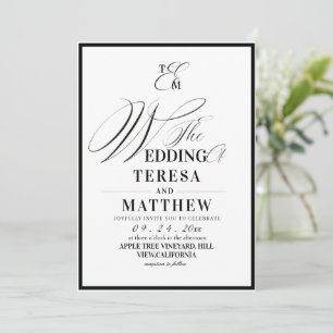 Elegant Black & White Classic Modern Wedding Invitation