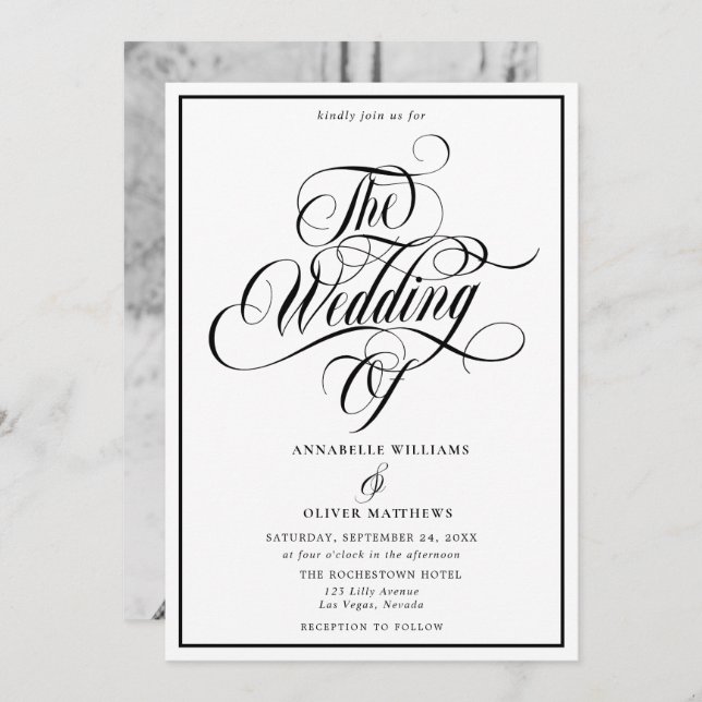 Elegant Black & White Classic Photo Wedding  Invitation (Front/Back)