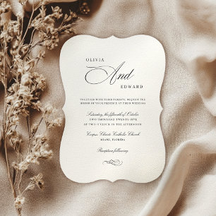 Elegant Black White Classic Script Chic Wedding Invitation