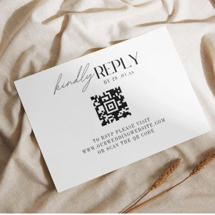 Elegant Black & White Classic Script QR code RSVP Card