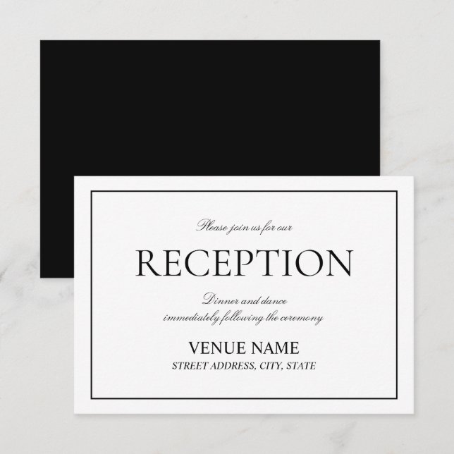 Elegant Black & White Classic Script Reception Enclosure Card (Front/Back)