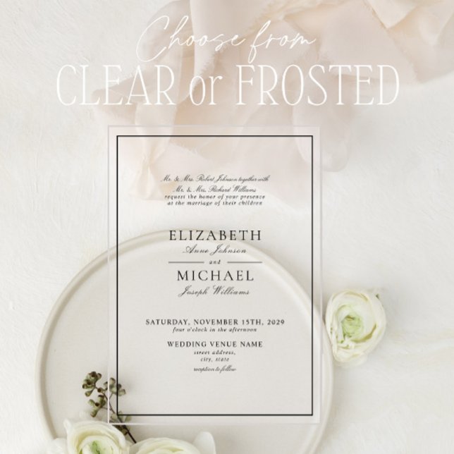 Elegant Black & White Classic Script Wedding Acrylic Invitations (Creator Uploaded)