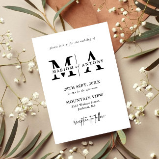 Elegant Black & White Classic Script Wedding Invitation
