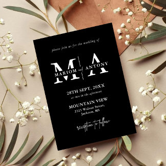 Elegant Black & White Classic Script Wedding Invitation