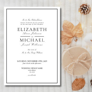 Elegant Black & White Classic Script Wedding  Invitation