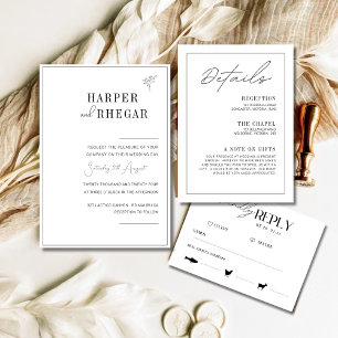 Elegant Black & White Classic Script Wedding  Invitation