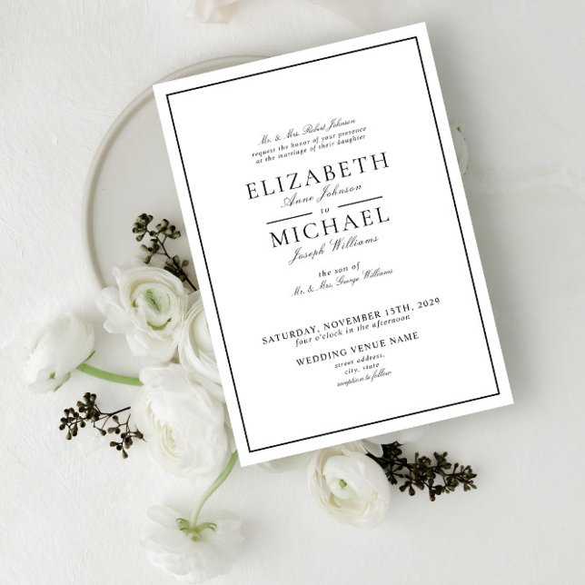 Elegant Black & White Classic Script Wedding Invitation (Creator Uploaded)