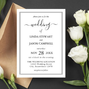 Elegant Black & White Classic Script Wedding Invitation