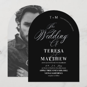 Elegant Black & White Classic Script Wedding Invitation
