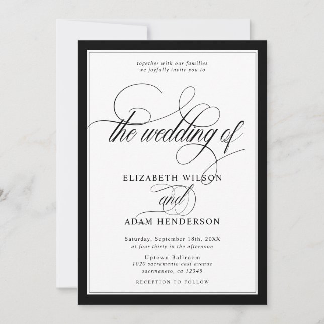 Elegant Black & White Classic Wedding Invitation (Front)