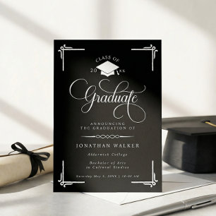 Elegant Black White College Graduation Announcement