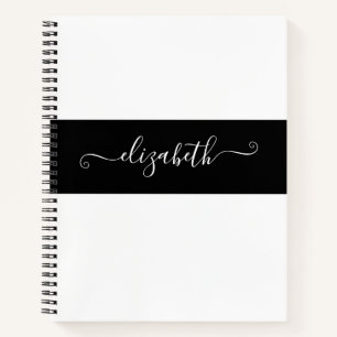 Elegant Black White Colour Block Name Monogram Notebook