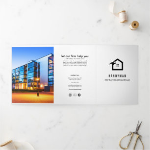 Elegant Black & White Construction Handyman Tri-Fold Card