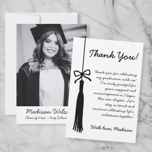 Elegant Black & White Coquette Graduation Photo Thank You Card