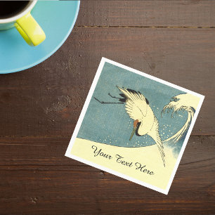 Elegant Black White Crane Flying over Ocean Wave Napkin