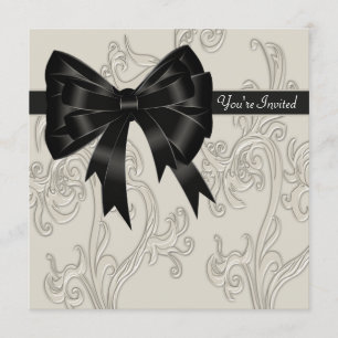 Elegant Black White Cream Swirl Party Invitation