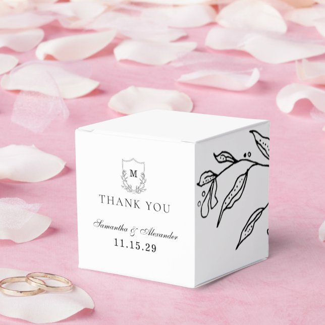 Elegant Black & White Crest Favour Box (Wedding)