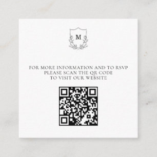 Elegant Black & White Crest QR Code Enclosure Card