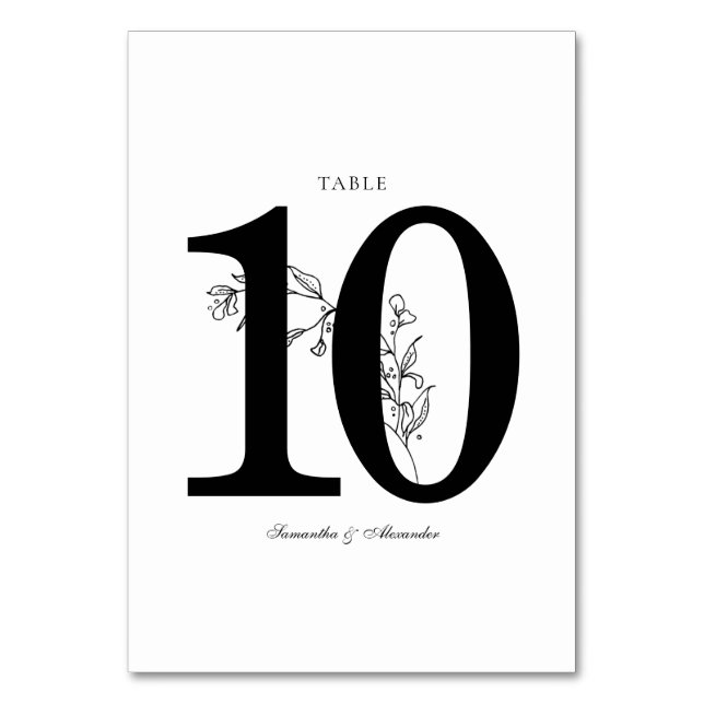 Elegant Black & White Crest Table Number (Front)