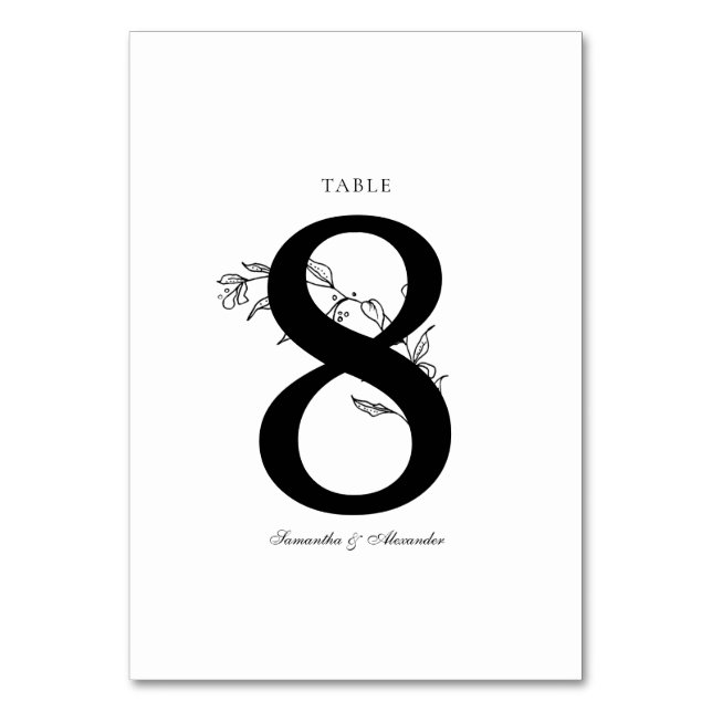 Elegant Black & White Crest Table Number (Front)