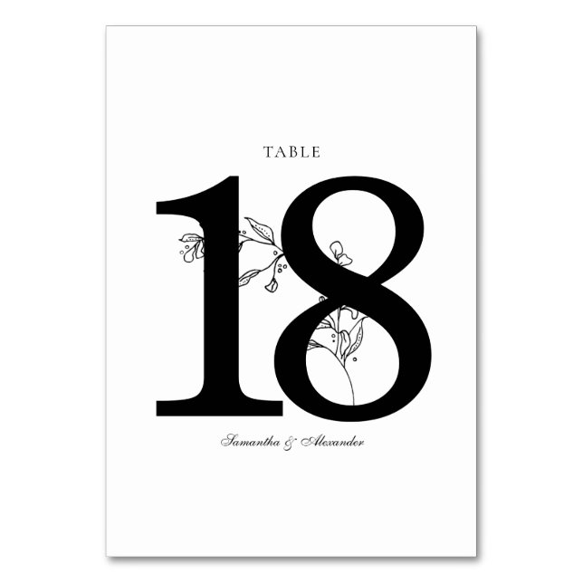 Elegant Black & White Crest Table Number (Front)