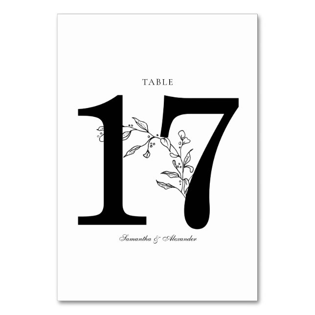 Elegant Black & White Crest Table Number (Front)