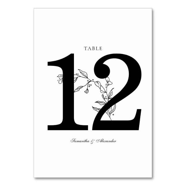 Elegant Black & White Crest Table Number (Front)