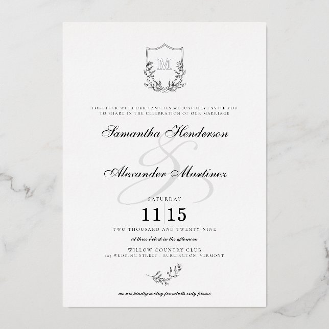 Elegant Black & White Crest Wedding (Front)
