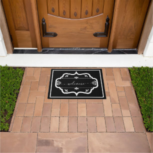 Elegant Black White Custom Decorated welcome Doormat