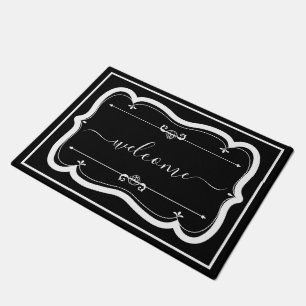 Elegant Black White Custom Decorated welcome Doormat