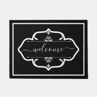 Elegant Black White Custom Decorated welcome Doormat
