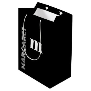 Elegant black &white custom initial name  medium gift bag