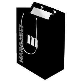 Elegant black &white custom initial name medium gift bag
