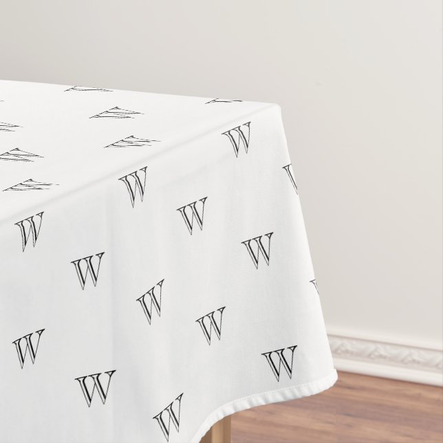 Elegant black white custom monogram initial chic tablecloth (In Situ)
