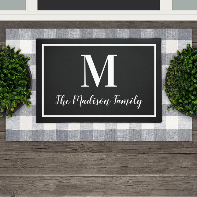 Elegant Black White Custom Monogram Initial Doormat (Creator Uploaded)