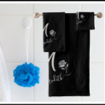 Elegant Black White Custom Monogram Name Flower Bath Towel Set<br><div class="desc">NOTE: There are two versions of this towel set depending on how you fold your towels to show the monogram. This is a lovely elegant black towel with with a unique custom multi-colour Monogram / initial and with your first name -- and -- the glam glittery of the silver rose....</div>