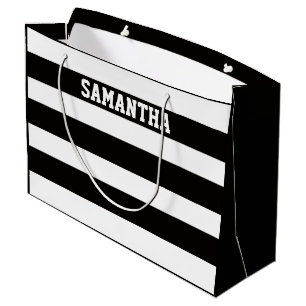 Elegant black & white custom name large gift bag