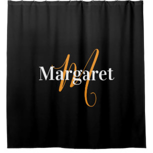 Elegant black &white custom name shower curtain