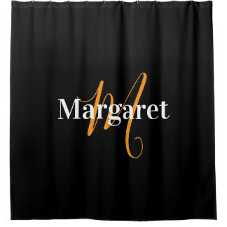 Elegant black &white custom name shower curtain