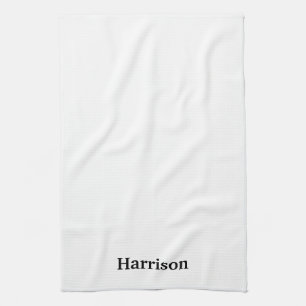 Elegant black white custom name text monogram tea towel