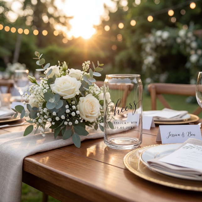 elegant black white custom wedding can Glass  (Creator Uploaded)