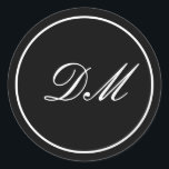 Elegant Black White Customise Monogram Stickers<br><div class="desc">Add these stickers to invitations,  cards or commencement envelops for graduates,  birthdays or party supplies. Personalise the text can change font or letters. Change colours of background or Text.</div>
