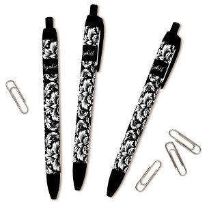 Elegant Black White Damask Black Ink Pen