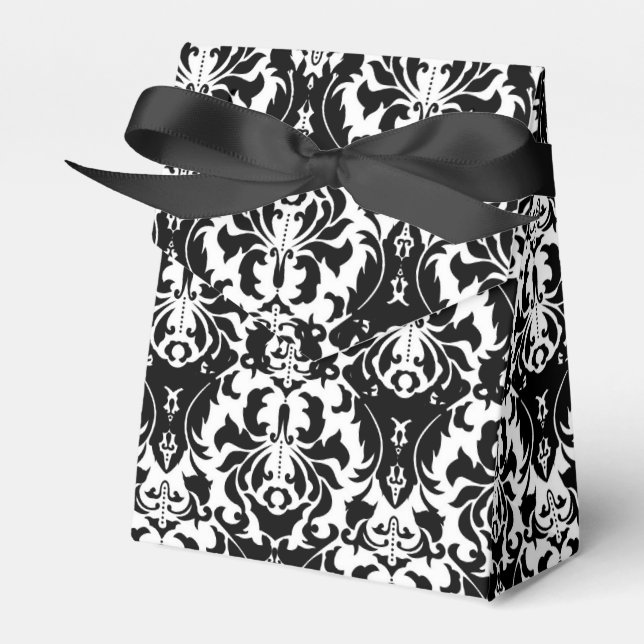 Elegant Black & White Damask Favour Box (Front Side)