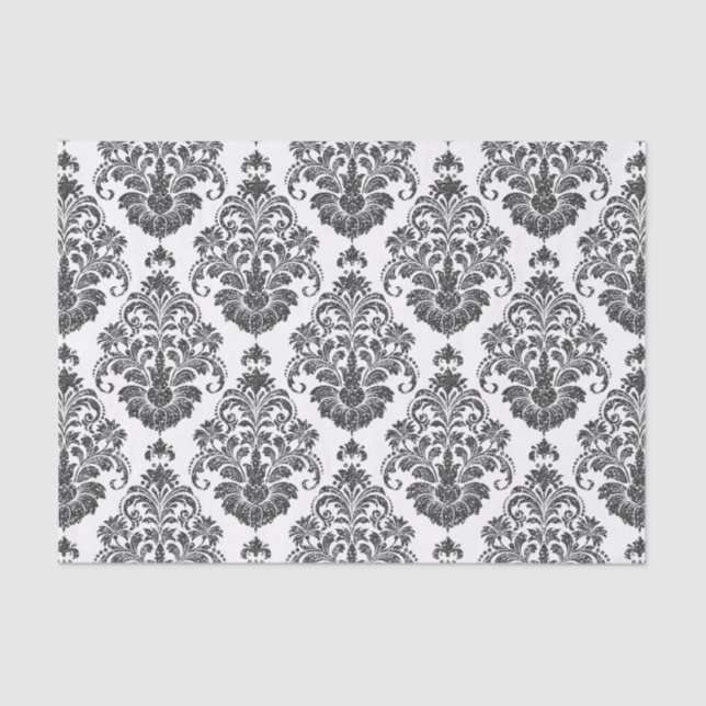 elegant black white Damask party Tissue Paper (Front)