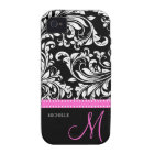 Elegant Black & White Damask Pattern with Monogram
